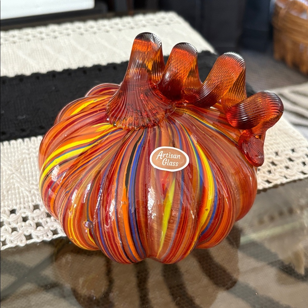 🆕GLITZHOME OOAK Artisan Hand Blown Glass Pumpkin, OS
